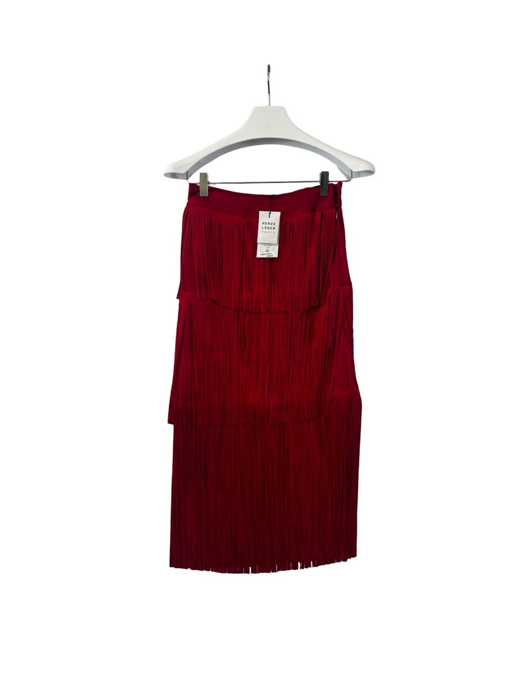 Herve Leger Burgundy Tiered Fringe Midi Skirt